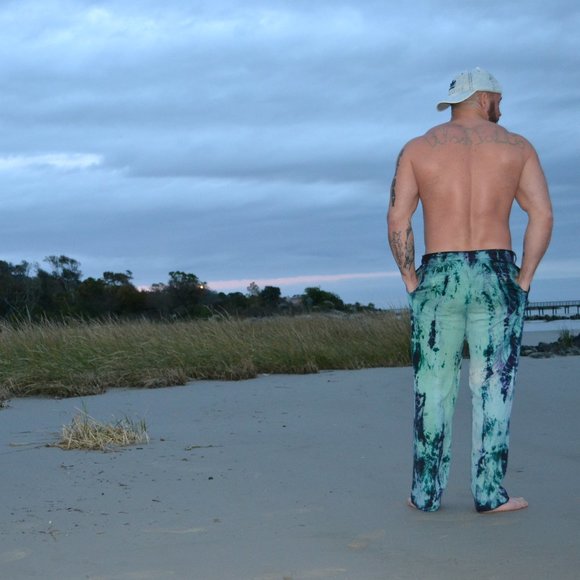 Men's silk Tommy Bahama dress pants navy black green 32 30 med large tie dyed - Picture 10 of 10